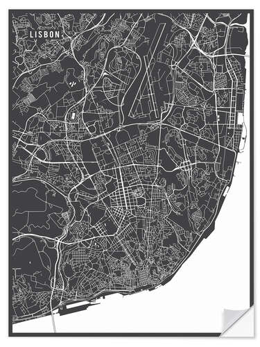 Selvklæbende plakat Map of Lisbon, Portugal