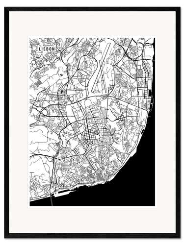 Innrammet kunsttrykk Lisbon Portugal Map