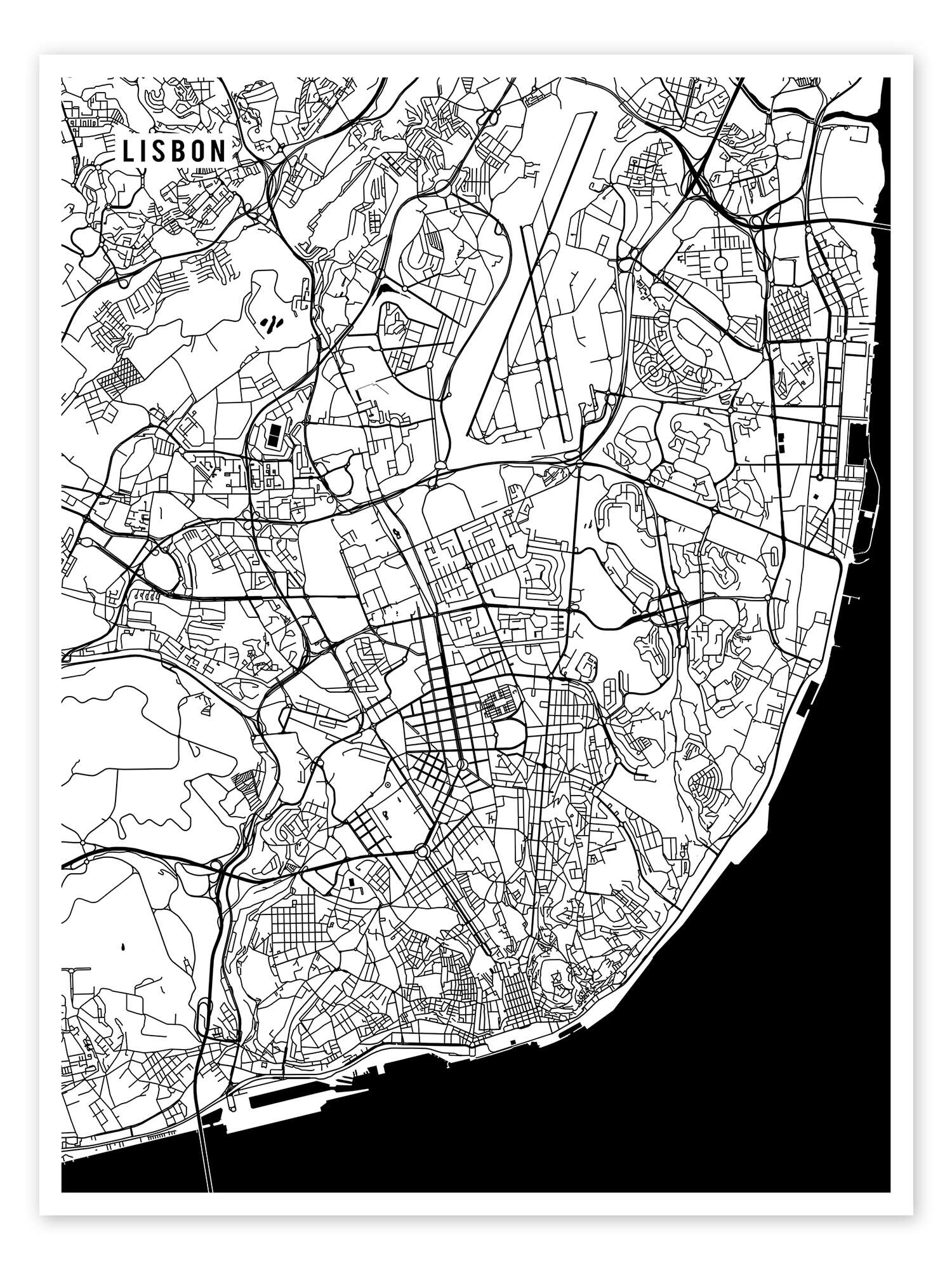 Mapa de Lisbon Portugal City Map  Mapas de cidades e mapas do mundo para  parede