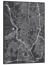 Cuadro de aluminio Mapa de madrid con fondo negro - Main Street Maps
