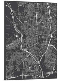 Cuadro de aluminio  Mapa de madrid con fondo negro - Main Street Maps