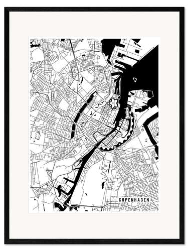 Ingelijste kunstdruk Copenhagen Denmark Map