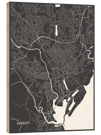 Wood print Cardiff England Map