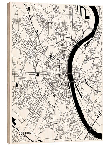 Wood print Cologne Germany Map