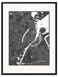 Ingelijste kunstdruk Copenhagen Map