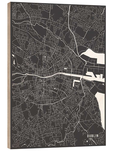 Wood print Dublin Ireland Map