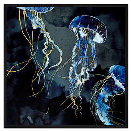 Gerahmter Kunstdruck Quallen, Metallischer Ozean III 