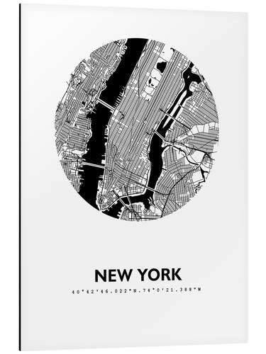 Stampa su alluminio Mappa della città di New York, cerchio