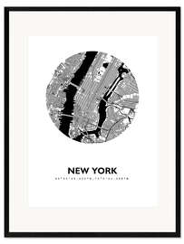 Kunsttryk i ramme City map of New York, circle