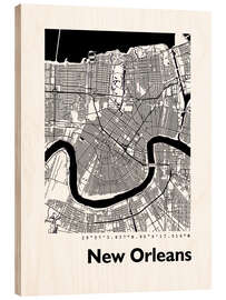 Wood print City map of New Orleans