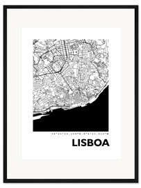 Gerahmter Kunstdruck Stadtplan von Lissabon 