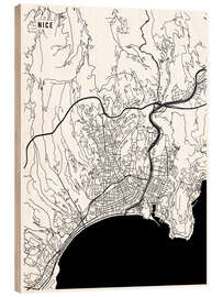 Wood print Nice France Map