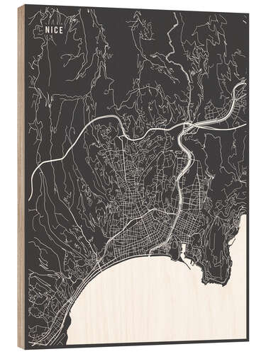 Wood print Nice France Map