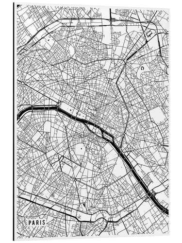 Tableau en aluminium Carte de Paris