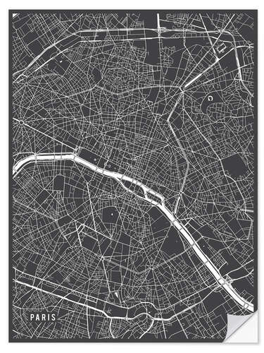 Vinilo para la pared Mapa de París en blanco y negro