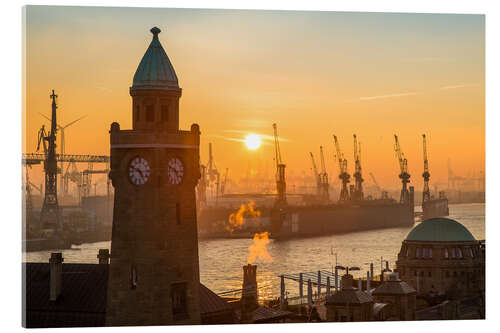 Acrylglasbild Sonnenuntergang Landungsbrücken | Hamburg