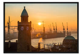 Gerahmter Kunstdruck Sonnenuntergang Landungsbrücken | Hamburg