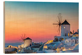 Wood print Santorini sunset