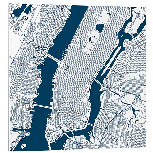 Tableau en aluminium City map of New York, blue