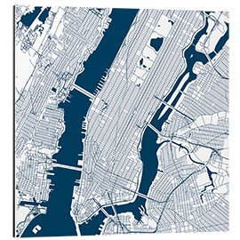 Tableau en aluminium City map of New York, blue