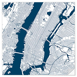 Autocolante decorativo City map of New York, blue