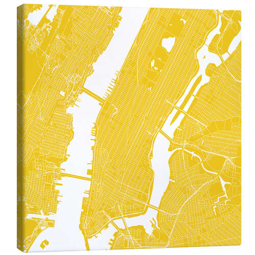 Stampa su tela Mappa di New York, giallo