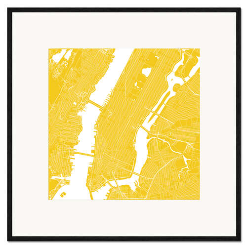 Plakat artystyczny premium w ramie City map of New York, yellow