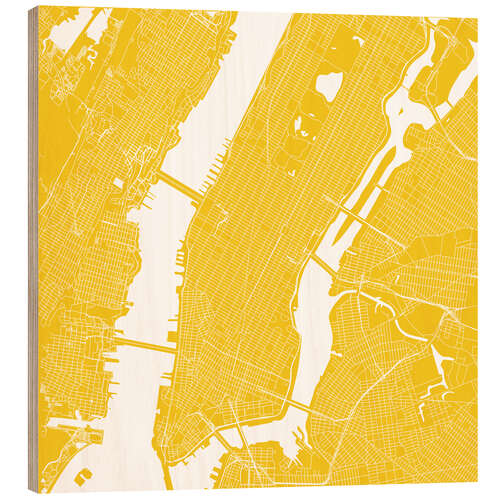 Holzbild Stadtplan von New York, gelb