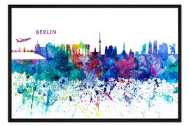 Gerahmter Kunstdruck Skyline BERLIN farbige Silhouette