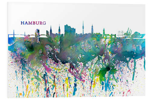 Foam board print Skyline HAMBURG Colorful Silhouette Splash