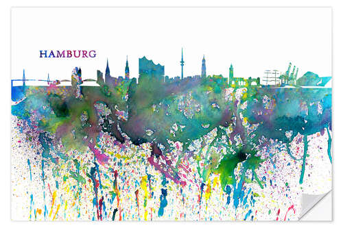 Selvklebende plakat Skyline HAMBURG Colorful Silhouette Splash