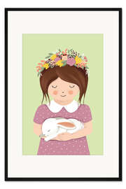 Gerahmter Kunstdruck Mädchen mit Häschen