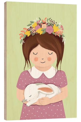 Wood print Girl with bunny