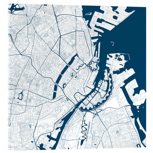 Stampa su vetro acrilico Mappa della città di Copenaghen I