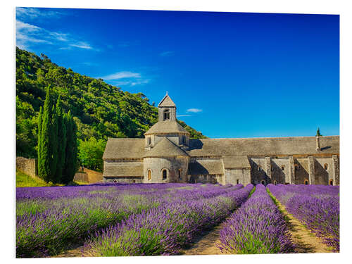 Foam board print Monastery with lavender field