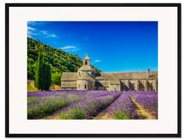 Gerahmter Kunstdruck Kloster mit Lavendelfeld