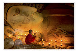 Wandbild  Mönch im Shinbinthalyaung Tempel - Brenda Tharp