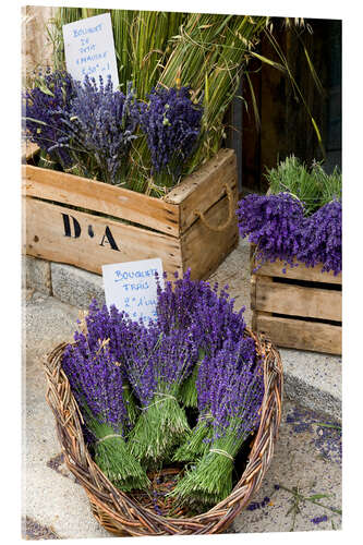 Acrylic print Baskets with lavender bouquets