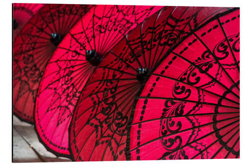 Aluminium print Red umbrellas in Myanmar