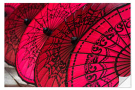 Naklejka na ścianę Red umbrellas in Myanmar