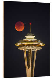 Wood print Bloodmoon over Seattle