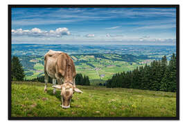 Gerahmter Kunstdruck Ausblick mit Kuh