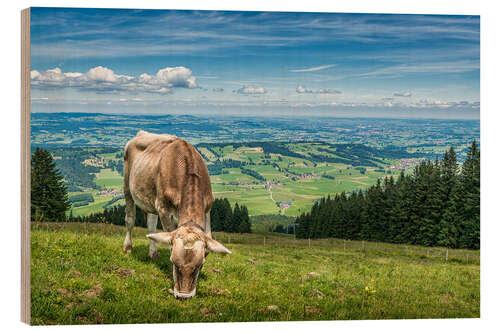 Hout print Ausblick mit Kuh