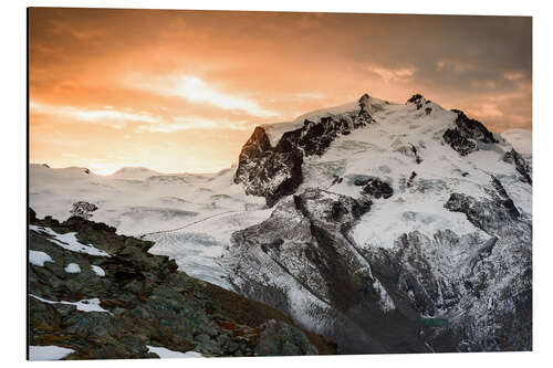 Cuadro de aluminio Monte Rosa mountain peak during a dramatic sunrise  View from Gornergrat, Zermatt, Valais, Switzerla