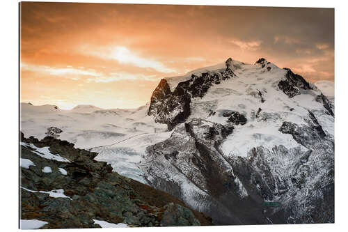 Gallery Print Monte Rosa-Bergspitze während eines drastischen Sonnenaufganges Ansicht von Gornergrat, Zermatt, Wal