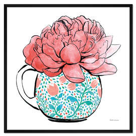 Gerahmter Kunstdruck Blumen Teetassen I