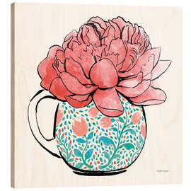 Wood print Floral Teacups I