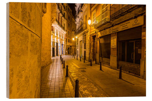 Holzbild Valencia Altstadt bei Nacht