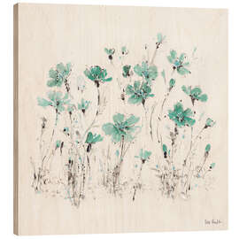 Wood print Wildflowers in turquoise