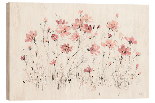 Wood print Wildflowers in pink